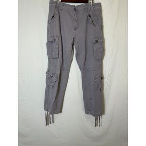 Mustway Woman's Gray High Rise Cargo Pants Ankle Tie Size 14